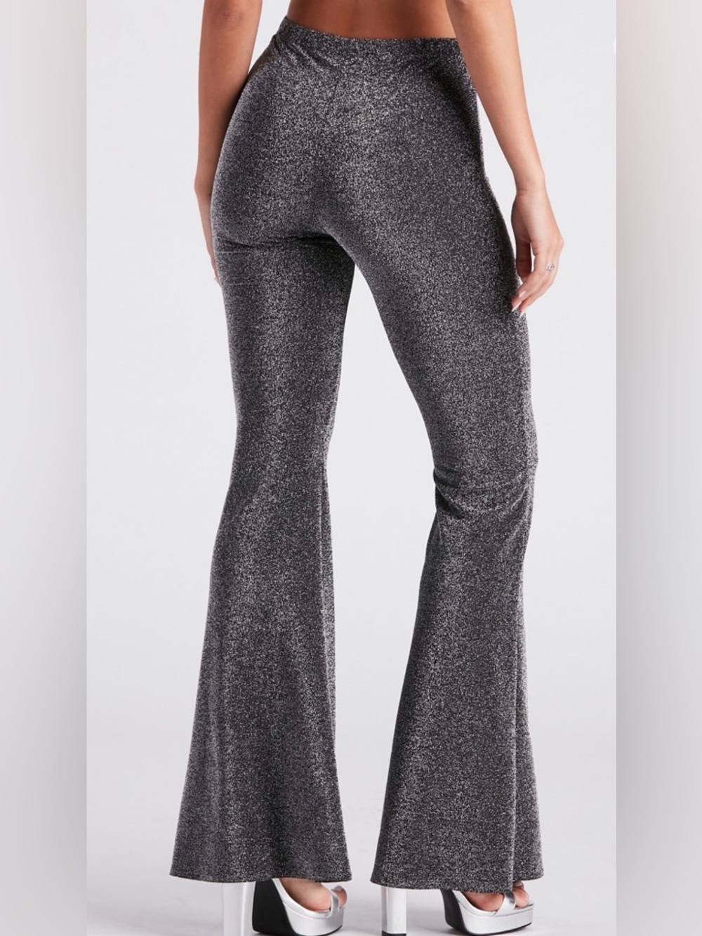 🩷. Metallic Gray Stretch Flare Pants
